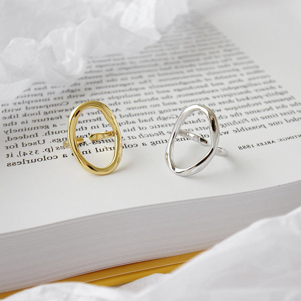 Hollow Out Ellipse Sterling Silver Ring in Silver & Gold