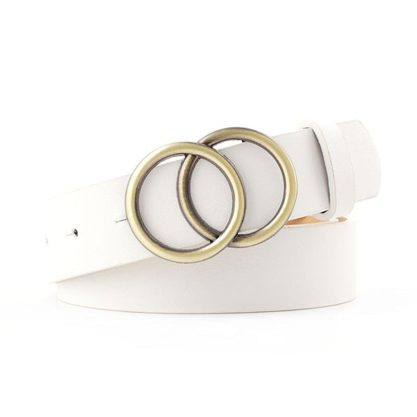 White Double Pin Vegan Leather Belt
