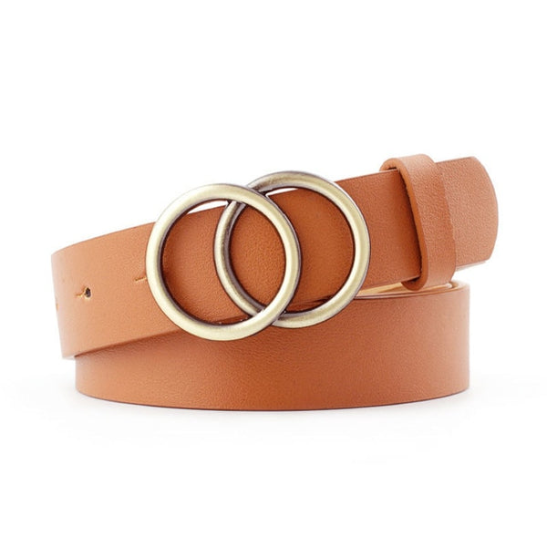 Camel Brown Double Pin Vegan Leather Belt