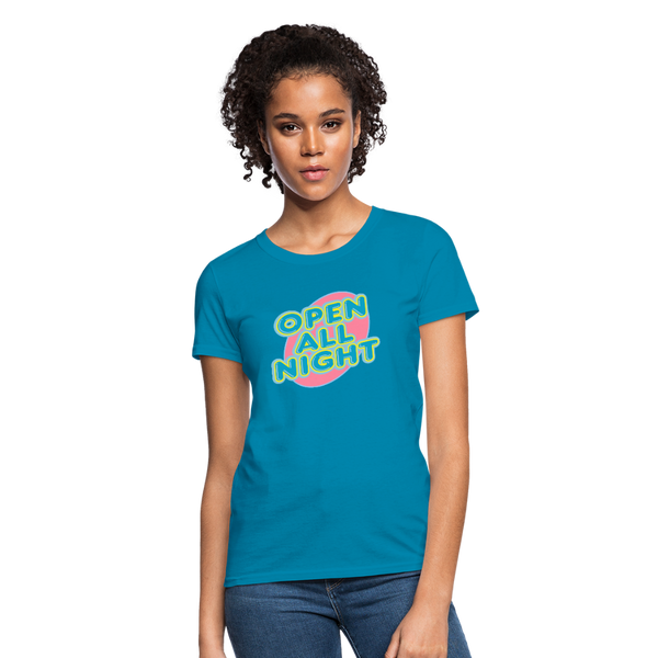 Open All Night Graphic Women's T-Shirt - turquoise